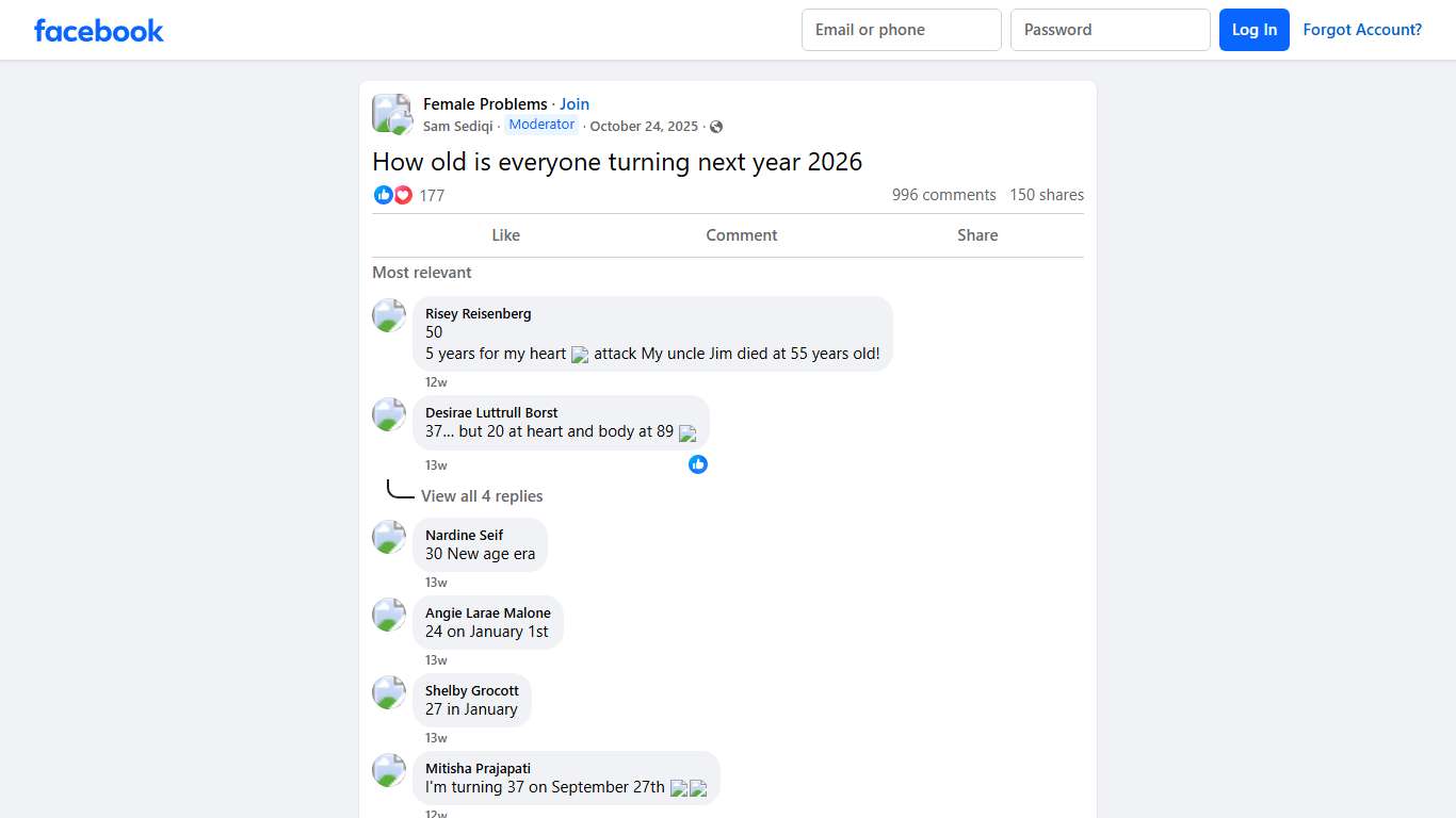 Female Problems How old is everyone turning next year 2026 Facebook